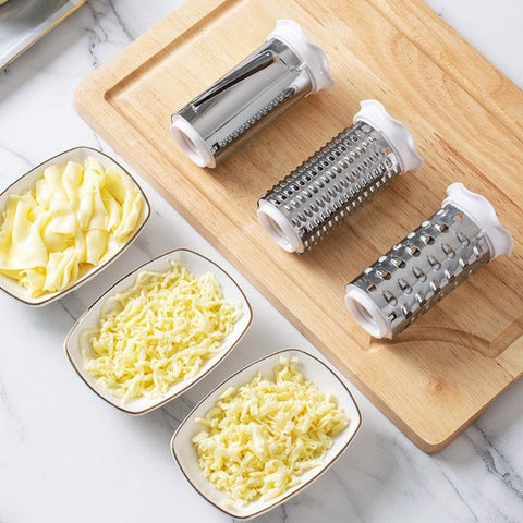 Hand Crank Rotary Cheese Grater with 3 Stainless Steel Drums, Kitchen Shredder Slicer for Cheese Butter