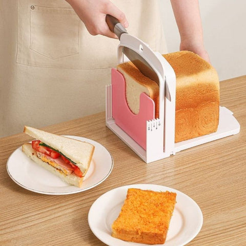 Adjustable-Thickness Bread Slicer, Toast Cutting Rack, DIY Baking Tool for Sandwiches—White