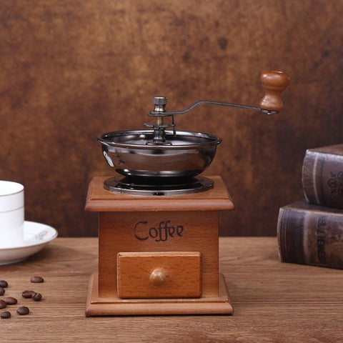 Vintage Wooden Manual Coffee Grinder, Adjustable Hand Crank Coffee Bean Mill For Home Use