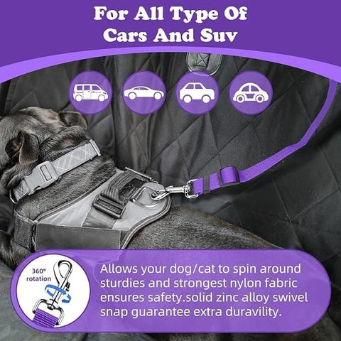 Protect Your Pet on the Road: 2 - in - 1 Adjustable Dog Car Safety Tether and Leash, 360° Rotating Hook for Cars and SUVs, Secure Your Cat or Dog...