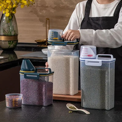Airtight Food Storage Container with Measuring Cup for Rice, Grains, and Pet Food – Transparent Plastic...