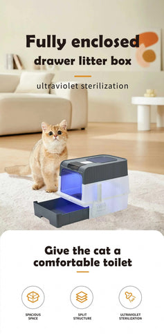 Automatic UV Sterilizing Cat Litter Box - Enclosed Design, Odor Control, and UV Germicidal Technology