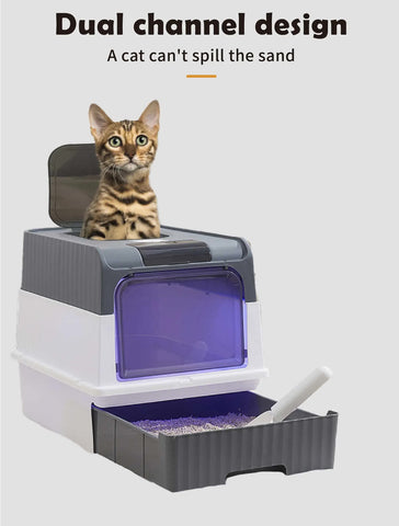 Automatic UV Sterilizing Cat Litter Box - Enclosed Design, Odor Control, and UV Germicidal Technology