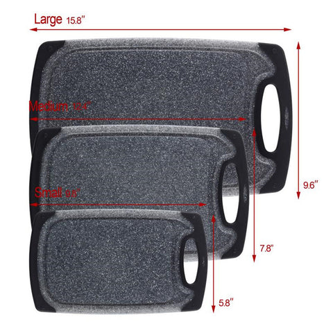 Black 3-Piece Marble Pattern Cutting Board Set – Non-slip PP Plastic, Hanging Design, Kitchen Knife Chopping...