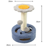 Blue & Grey Sunflower Cat Scratching Post - 35cm Sisal Cat Tree with Plush Toys for Small Cats