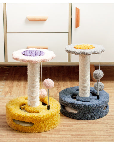 Blue & Grey Sunflower Cat Scratching Post - 35cm Sisal Cat Tree with Plush Toys for Small Cats