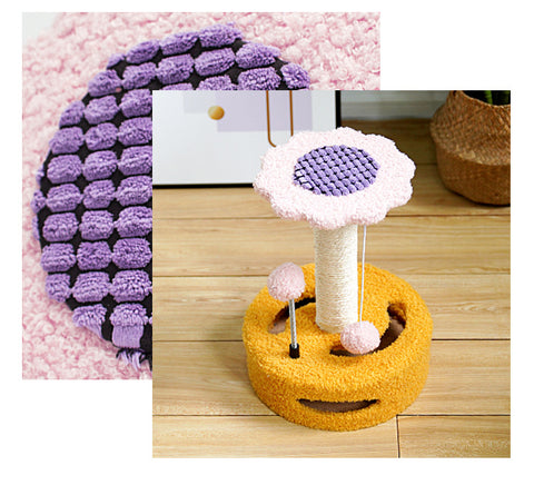 Blue & Grey Sunflower Cat Scratching Post - 35cm Sisal Cat Tree with Plush Toys for Small Cats