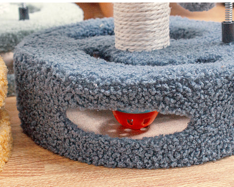 Blue & Grey Sunflower Cat Scratching Post - 35cm Sisal Cat Tree with Plush Toys for Small Cats