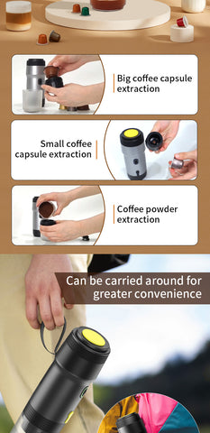 Silver 3-in-1 Portable Electric Espresso Maker - Rechargeable Travel Coffee Machine for Capsules & Ground Coffee