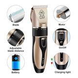 Professional Pet Grooming Hair Clipper Kit - Rechargeable, Low Noise, with Ceramic Blades & 5 - Speed Adjustment(gold)