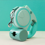 Green 3M Retractable Dog Leash - Built - in LED Light (No Batteries) and Bag Holder