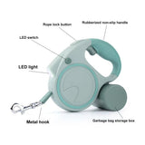 Green 3M Retractable Dog Leash - Built - in LED Light (No Batteries) and Bag Holder