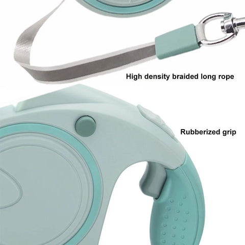 Green 3M Retractable Dog Leash - Built - in LED Light (No Batteries) and Bag Holder
