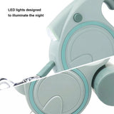 Green 3M Retractable Dog Leash - Built - in LED Light (No Batteries) and Bag Holder