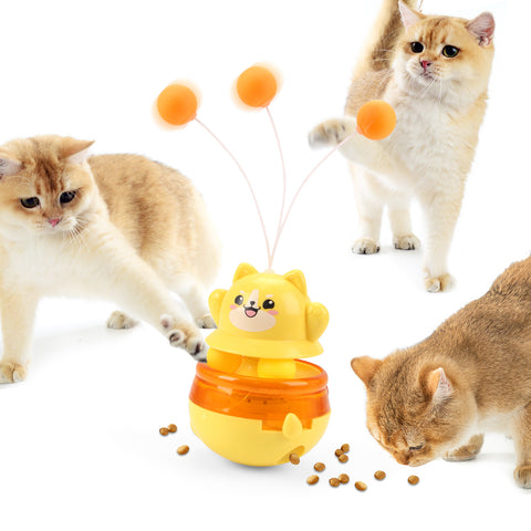 Yellow 3 - in - 1 Interactive Cat Toy - Tumbler, Treat Dispenser, Track & Teaser Ball