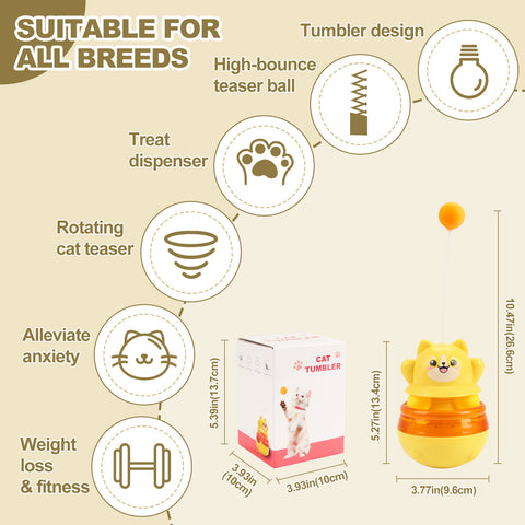 Yellow 3 - in - 1 Interactive Cat Toy - Tumbler, Treat Dispenser, Track & Teaser Ball