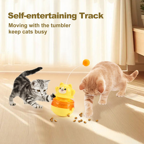 Yellow 3 - in - 1 Interactive Cat Toy - Tumbler, Treat Dispenser, Track & Teaser Ball