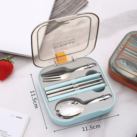 2 Sets Blue And Grey Portable Stainless Steel Cutlery Set - Reusable Utensils (2 Fork, 2 Spoon, 2 pairs of...