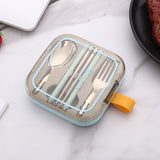 2 Sets Blue And Grey Portable Stainless Steel Cutlery Set - Reusable Utensils (2 Fork, 2 Spoon, 2 pairs of...