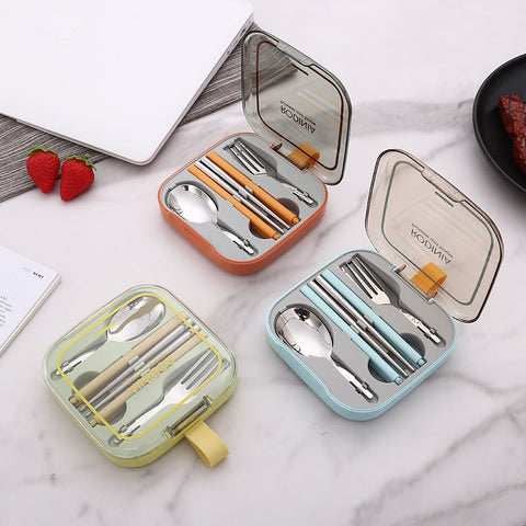 2 Sets Blue And Grey Portable Stainless Steel Cutlery Set - Reusable Utensils (2 Fork, 2 Spoon, 2 pairs of...