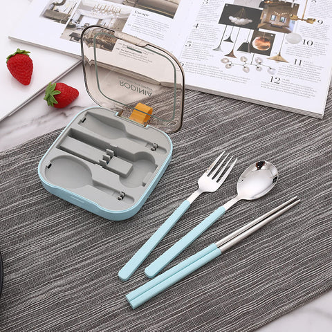 2 Sets Blue And Grey Portable Stainless Steel Cutlery Set - Reusable Utensils (2 Fork, 2 Spoon, 2 pairs of...