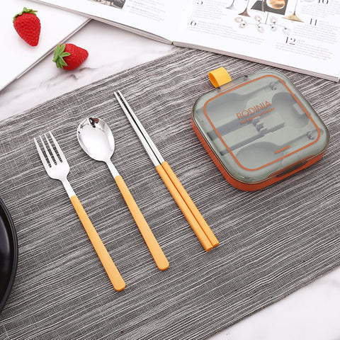 2 Sets Blue And Grey Portable Stainless Steel Cutlery Set - Reusable Utensils (2 Fork, 2 Spoon, 2 pairs of...