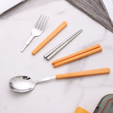 2 Sets Blue And Grey Portable Stainless Steel Cutlery Set - Reusable Utensils (2 Fork, 2 Spoon, 2 pairs of...