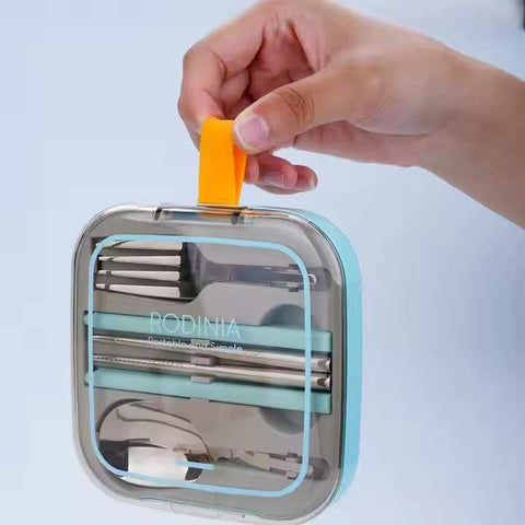 2 Sets Blue And Grey Portable Stainless Steel Cutlery Set - Reusable Utensils (2 Fork, 2 Spoon, 2 pairs of...