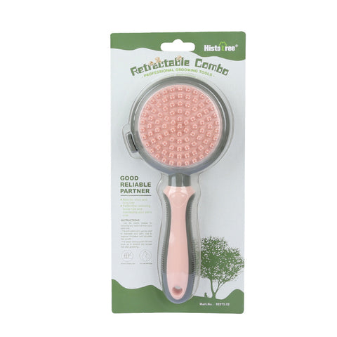 Pink & Grey Dual - Sided Pet Grooming Brush - Self - Cleaning Slicker & Gentle Massage Bath Comb for Dogs & Cats