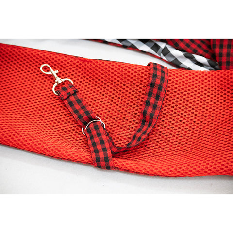 Black and Red Checkered Comfortable Pet Sling Carrier for Small Dogs & Cats - Breathable Cotton Checkered Bag, Hands - Free, Safety Features