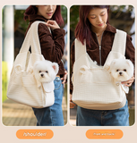 Beige Soft Quilted Pet Carrier Backpack - Front Pack for Small Dogs & Cats (Up to 6kg) | Secure X - Straps, Breathable Design