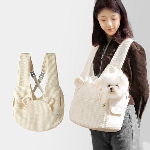 Beige Soft Quilted Pet Carrier Backpack - Front Pack for Small Dogs & Cats (Up to 6kg) | Secure X - Straps, Breathable Design