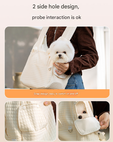 Beige Soft Quilted Pet Carrier Backpack - Front Pack for Small Dogs & Cats (Up to 6kg) | Secure X - Straps, Breathable Design