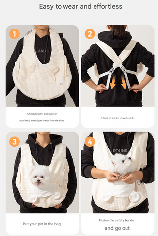 Beige Soft Quilted Pet Carrier Backpack - Front Pack for Small Dogs & Cats (Up to 6kg) | Secure X - Straps, Breathable Design