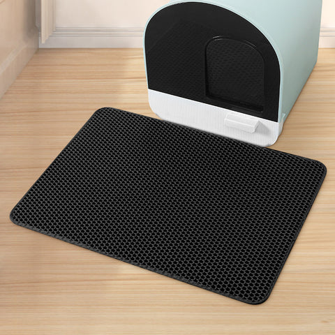 Black Large Double - Layer Cat Litter Trapping Mat - Waterproof EVA Honeycomb Design for Scatter Control (45cm x 60cm)