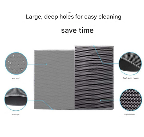 Black Large Double - Layer Cat Litter Trapping Mat - Waterproof EVA Honeycomb Design for Scatter Control (45cm x 60cm)