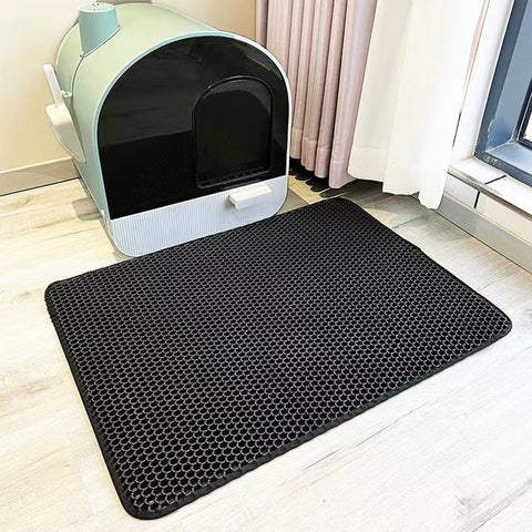 2 - PCS Black Double Layer Cat Litter Mat Honeycomb Design Waterproof EVA Trapping Mat for Litter Box Tracking Control 40x50cm Easy Clean...