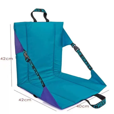 Portable Folding Ground Chair with Back Support Teal Outdoor Stadium Seat Cushion Printed Straps Lightweight for Camping Picnic Beach