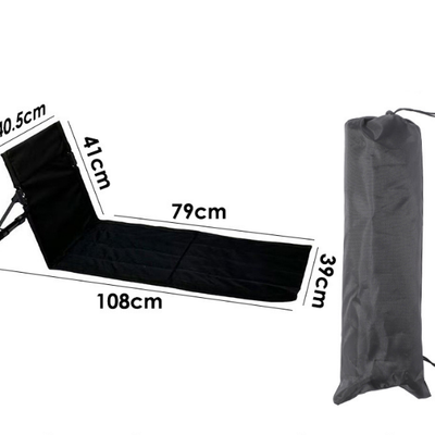 Portable Outdoor Folding Ground Chair with Back Support (Extra Long Black) - Lightweight Padded Beach Mat & Picnic Seat for Camping, Festivals & Parks