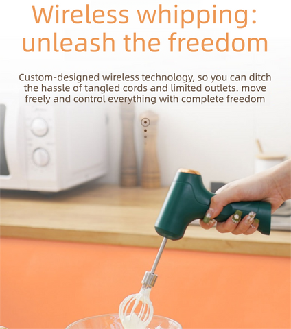 Cordless Electric Hand Mixer - Rechargeable 3-Speed Egg Beater & Cream Whisk - Lightweight Self-Standing Design...