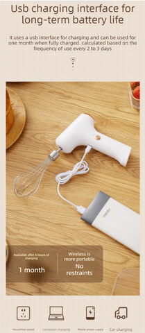 Cordless Electric Hand Mixer - Rechargeable 3-Speed Egg Beater & Cream Whisk - Lightweight Self-Standing Design...