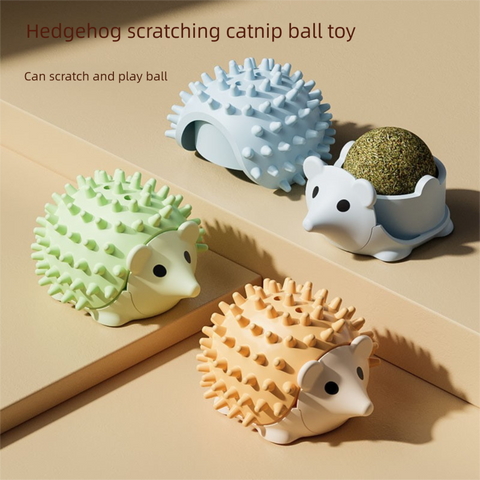 3 - Pack Cat Hedgehog Lick Toys – Rotating Catnip Ball Scratcher with Adhesive Mount, ABS Self - Play Wall Toy in Green, Blue & Brown