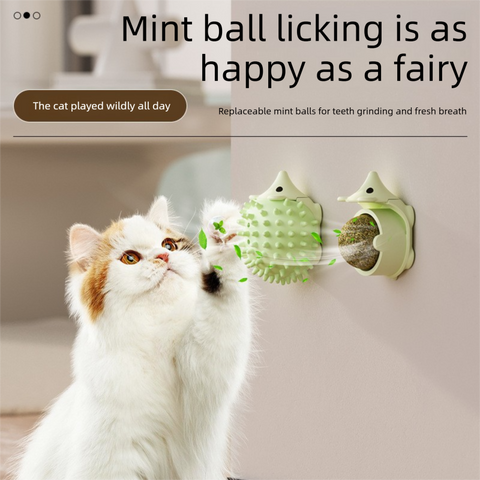 3 - Pack Cat Hedgehog Lick Toys – Rotating Catnip Ball Scratcher with Adhesive Mount, ABS Self - Play Wall Toy in Green, Blue & Brown