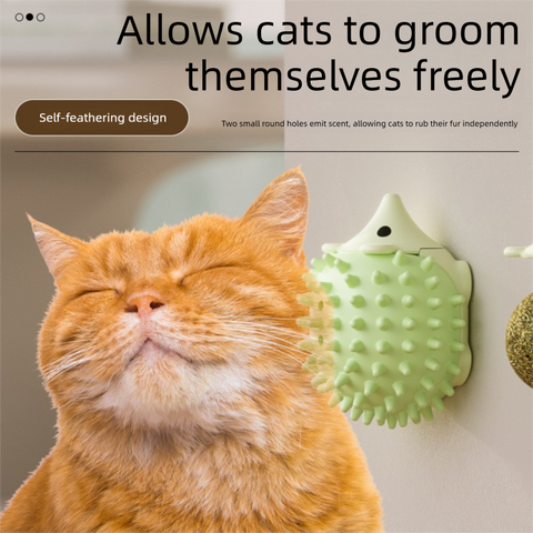 3 - Pack Cat Hedgehog Lick Toys – Rotating Catnip Ball Scratcher with Adhesive Mount, ABS Self - Play Wall Toy in Green, Blue & Brown