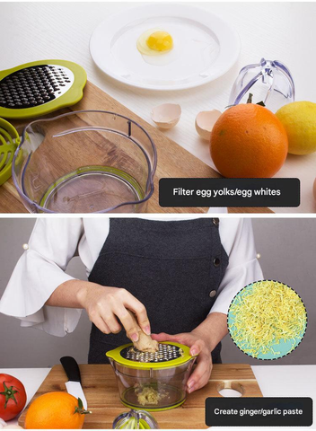 4-in-1 Manual Citrus Juicer with Grater and Egg Separator -Free Multi-Function Hand Press Lemon Orange Squeezer...