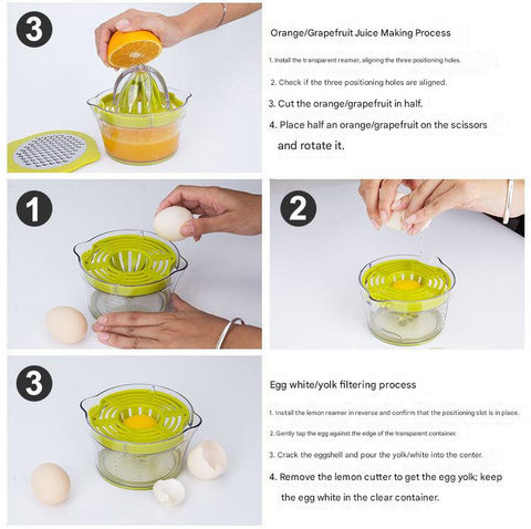 4-in-1 Manual Citrus Juicer with Grater and Egg Separator -Free Multi-Function Hand Press Lemon Orange Squeezer...