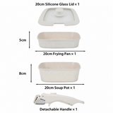 4 Piece Detachable Nonstick Aluminium Alloy Cookware Set (Dia 20CM) - Stackable Frying Pan and Saucepan with...