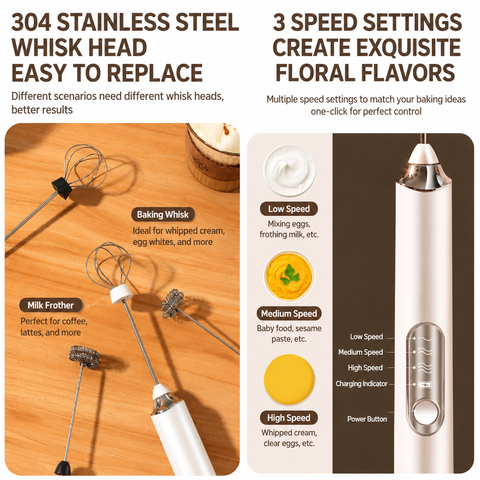J-17 Black Wireless Handheld Electric Milk Frother / Egg Beater / Dough Mixer with 3 Stainless Steel Heads &...